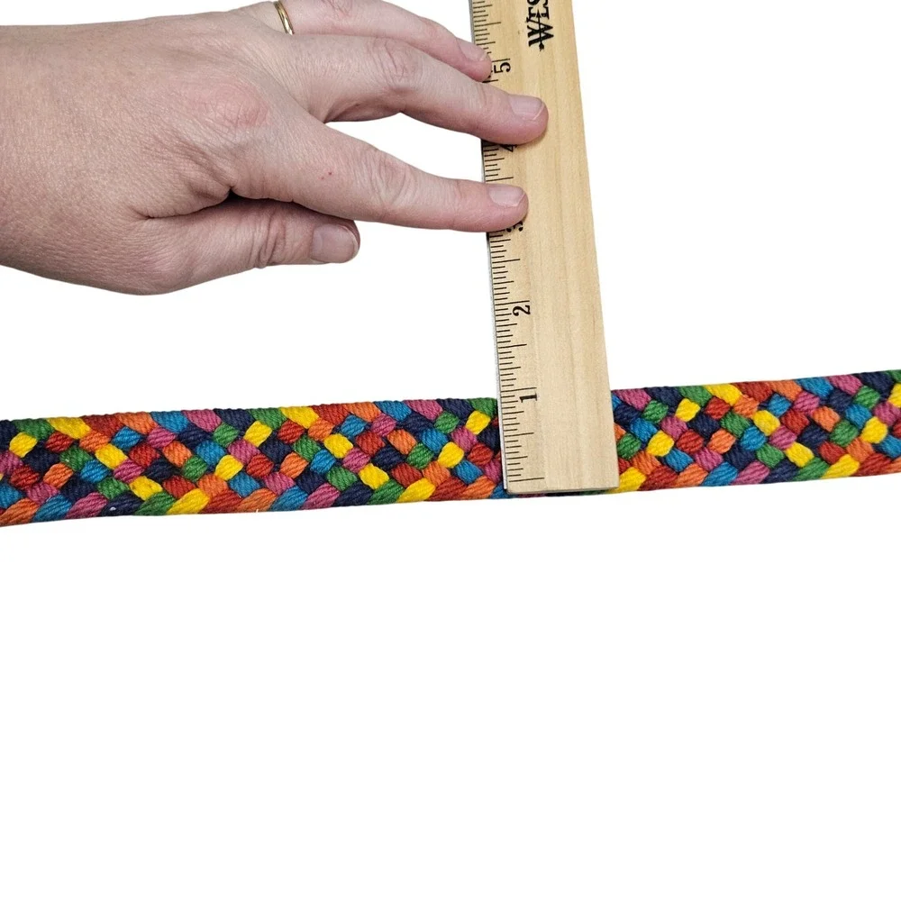 Fossil Braided Woven‎ Belt Womens S Multicolor Rainbow Leather Trim Boho Casual